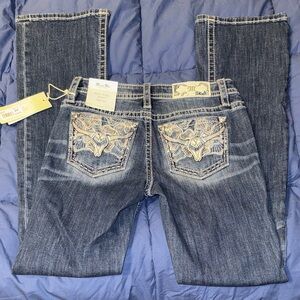 Miss Me Women's Dark Blue Boot Cut Jeans with Embroidery